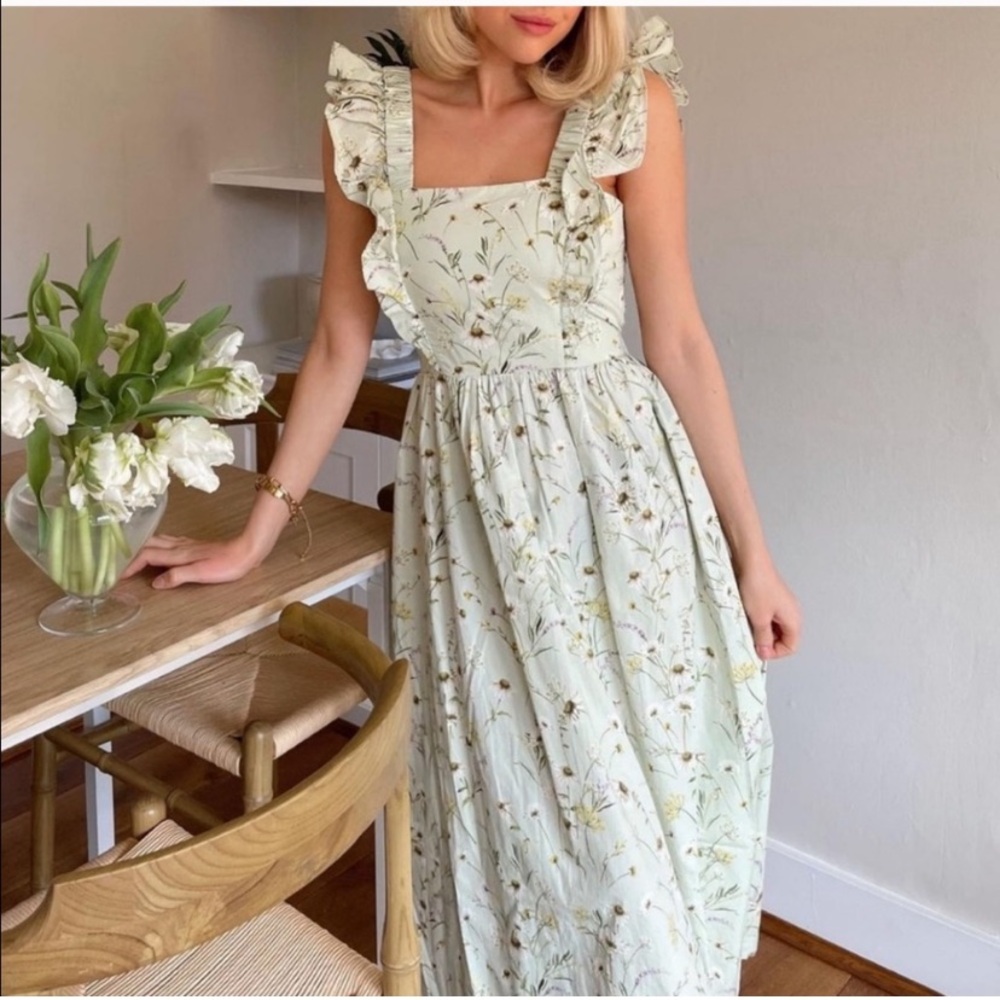 H&M Wildflower Meadow Ruffled Midi Poplin Dress